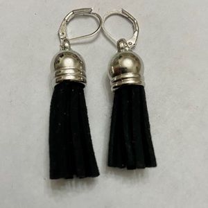Pair of  Black Leather Tassel Dangling Earrings